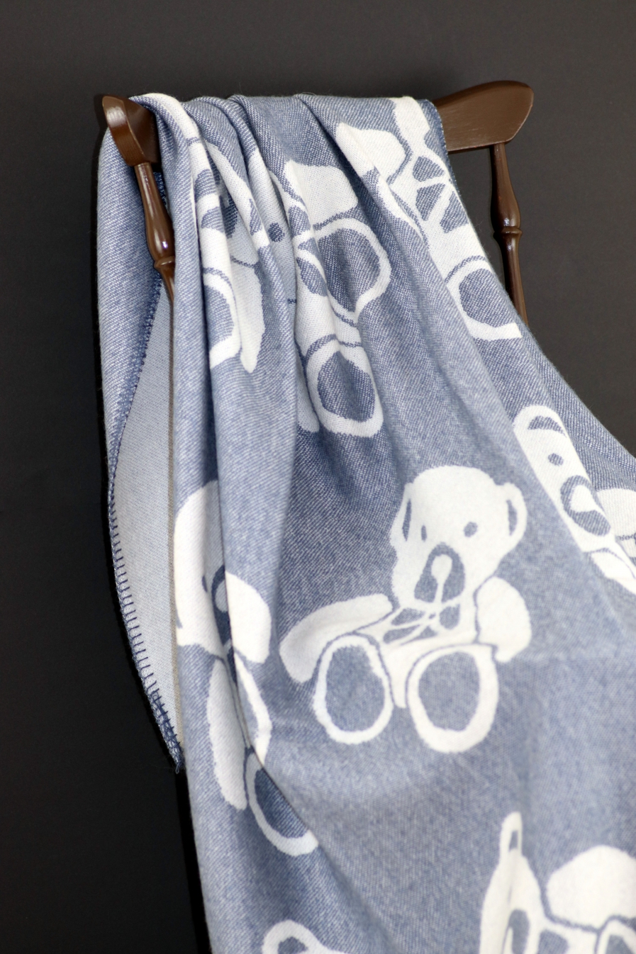 Vaikiškas merino vilnos žakardinis pledas „Teddy Bear“ mėlynas